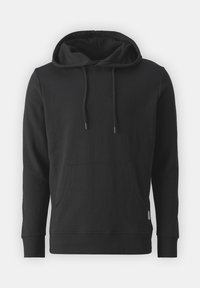 Czarna bluza z kapturem wykonana z miękkiego materiału. Posiada przednią kieszeń, kaptur ze sznurkiem oraz ściągacze na mankietach i dole. Prosty, minimalistyczny design.