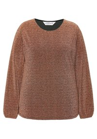 Langarmshirt in schimmerndem Rostton, mit Rundhals-Ausschnitt und leichtem, strukturiertem Stoff in leicht lockerer Passform.
