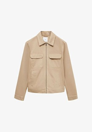 Bežna jakna iz bombaža z zadrgo, klasičnim ovratnikom in dvema žepoma na prsih. Ima raven kroj in minimalističen dizajn.