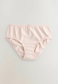 Boyshort in cotone rosa chiaro con una texture morbida, caratterizzati da un piccolo fiocco rosa in accentatura in vita. Design classico a piena copertura.