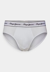 Weiße Baumwollslips mit einem schwarz-weißen "Pepe Jeans" Logo-Bund, mit glatter Textur und klassischem Slip-Design.