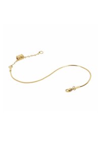 Bracciale in catena a serpente color oro con chiusura a molla e catena regolabile. Texture liscia e sleek; design flessibile.