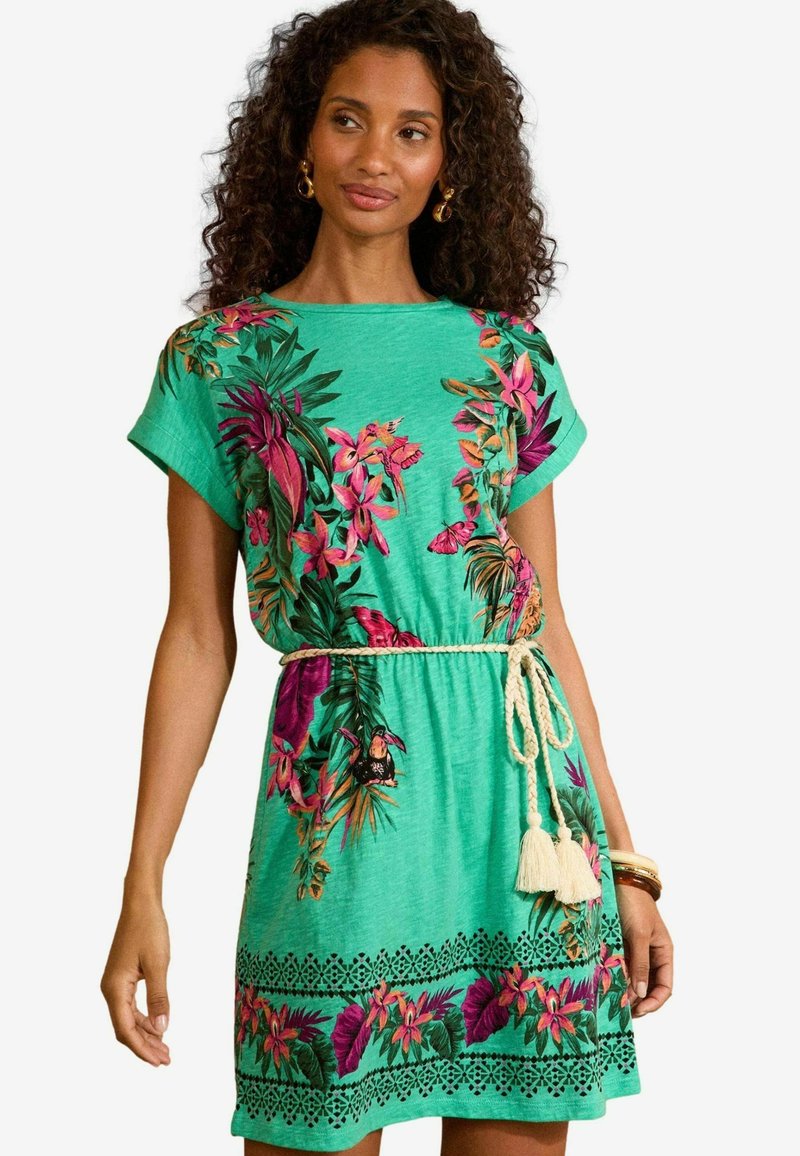 Love & Roses Trikotāžas kleita - green tropical floral