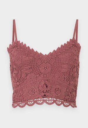 Δαντελένιο σουτιέν σε χρώμα ξεθωριασμένο ροζ, με λουλουδένια σχέδια, ρυθμιζόμενους ιμάντες και κυματιστό τελείωμα με πολύπλοκες λεπτομέρειες.