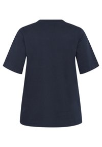 Mörkblå kortärmad T-shirt med rund halsringning och en avslappnad passform. Slät bomullstyg utan synliga mönster eller accenter.