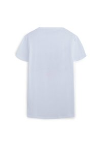 Maglietta a maniche corte di colore azzurro chiaro con scollo rotondo, texture liscia e taglio dritto. Nessun motivo o decorazione visibile.