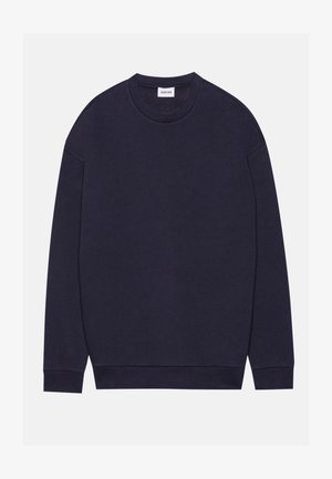 Navyblauw sweatshirt van een katoenmengsel met een ronde hals, lange mouwen, ribgebreide boorden en zoom, en een gladde, iets gestructureerde afwerking.