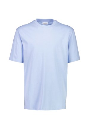 Lyseblå T-shirt med korte ærmer og rund hals, med et enkelt design og en lille hvid label inde i kraven.
