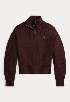 CABLE-KNIT COTTON QUARTER-ZIP SWEATER - Pulóver - dark brown