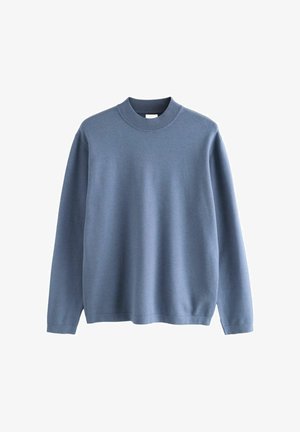Light blue crewneck sweater made of soft fabric. Features long sleeves, ribbed collar, and a relaxed fit. No visible patterns or accents.