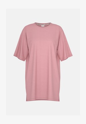 Übergroßes, hellrosa T-Shirt aus weicher Baumwolle, mit rundem Halsausschnitt und kurzen Ärmeln, im schlichten, nahtlosen Design.