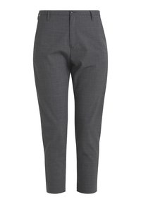 Grå skräddarsydda byxor med en slät yta, med en rak ben design, bältesöglor och en framknappsstängning.