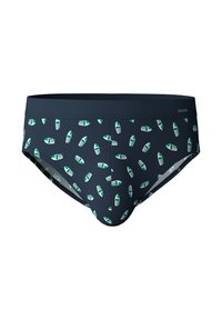 Marine zwemslips van stof met een patroon van groene en witte boten. Gladde textuur met een klassieke slipontwerp en een elastische tailleband.