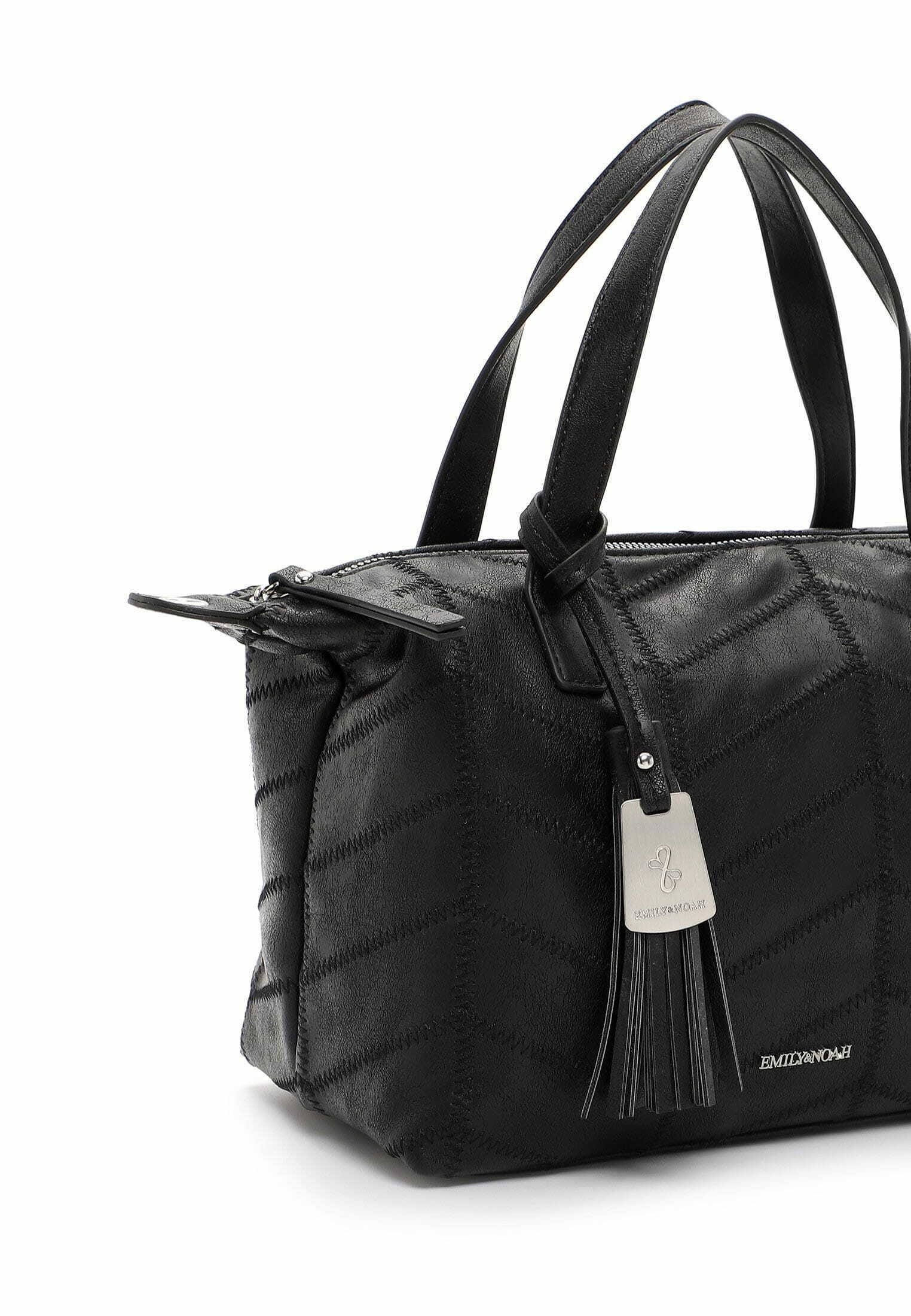 Emily & Noah Damen Handtasche 'Eleanor' – Shopper Mit Bommel, Abnehmbarer Innentasche & Verstellbarem Gurt, Schwarz