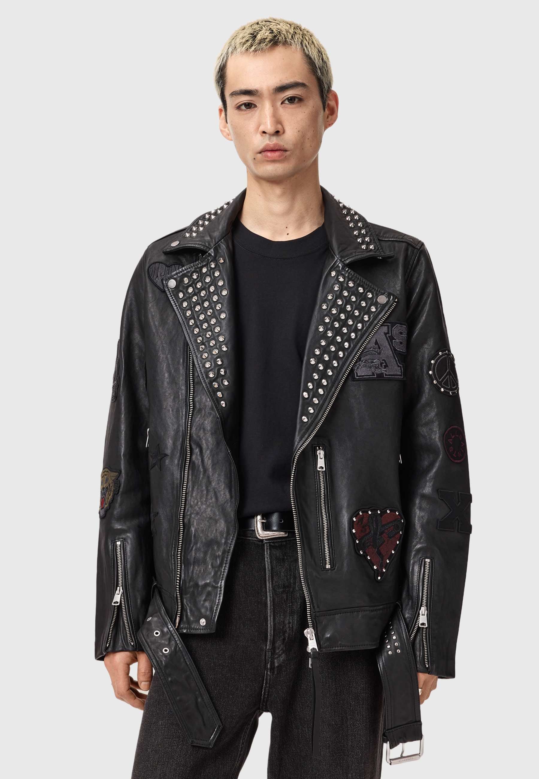AllSaints COLE BIKER - Leather jacket - black - Zalando.co.uk