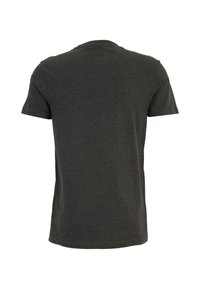Tricou scurt, de culoare gri închis, din bumbac. Are guler tip crewm și o textură netedă, cu un design simplu, neornat.