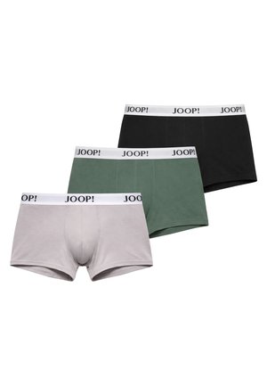 Tre herre boxer briefs i sort, grøn og lysegrå med hvide linninger med mærket "JOOP!", vist overlappende.