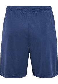 Pantaloni sportivi blu navy realizzati in tessuto leggero, con una vita elastica e una superficie liscia e texturizzata, privi di tasche.