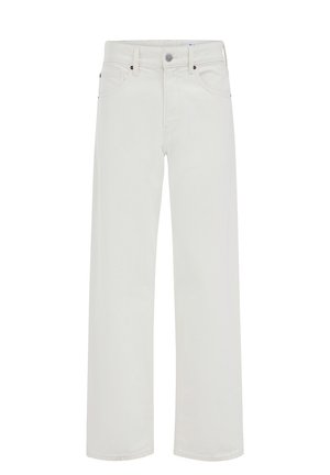Balti džinsai iš medvilninio audinio su tiesiu kojų kirpimu, užsegami mygtuku, turi dvi priekinės kišenes ir švarų apdailą.