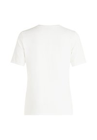 White short-sleeve t-shirt with a crew neckline, smooth texture, and a simple, unembellished design. Back view shows no additional features.