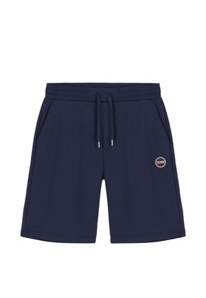 Pantaloncini casual da uomo blu navy con vita elastica, coulisse, tasche laterali e piccolo logo rotondo Colmar sulla coscia sinistra.
