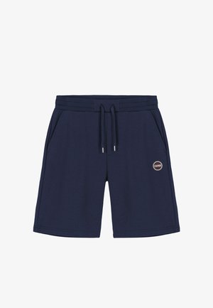 Pantaloncini casual da uomo blu navy con vita elastica, coulisse, tasche laterali e piccolo logo rotondo Colmar sulla coscia sinistra.