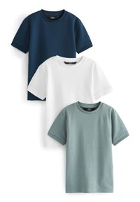 Next - SHORT SLEEVE TEXTURED 3 PACK - T-paita - green ecru white navy blue Pienoiskuva 1