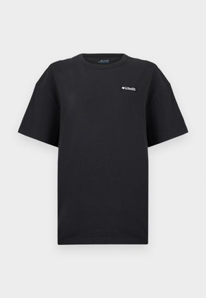 Μαύρο κοντομάνικο T-shirt Columbia Sportswear με στρογγυλή λαιμόκοψη και μικρό λευκό λογότυπο στο αριστερό στήθος.