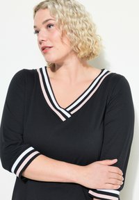 Ulla Popken STREIFENDETAILS V-AUSSCHNITT 3/4-ARM SET - Pigiama - black