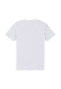 Hvid kortærmet t-shirt, lavet af bomuld, med rund halsudskæring og en glat, jævn tekstur uden synlige mønstre eller detaljer.