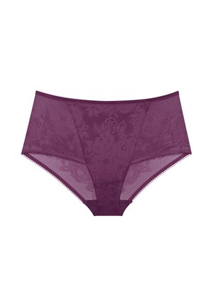 Majenta kanten slip met bloempatronen, gaaszijden en golvende randen. Hoog opgesneden ontwerp met een zachte textuur voor comfort.
