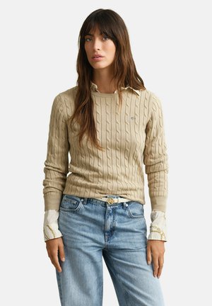GANT STRETCH CABLE-NECK - Striktrøje - oat beige