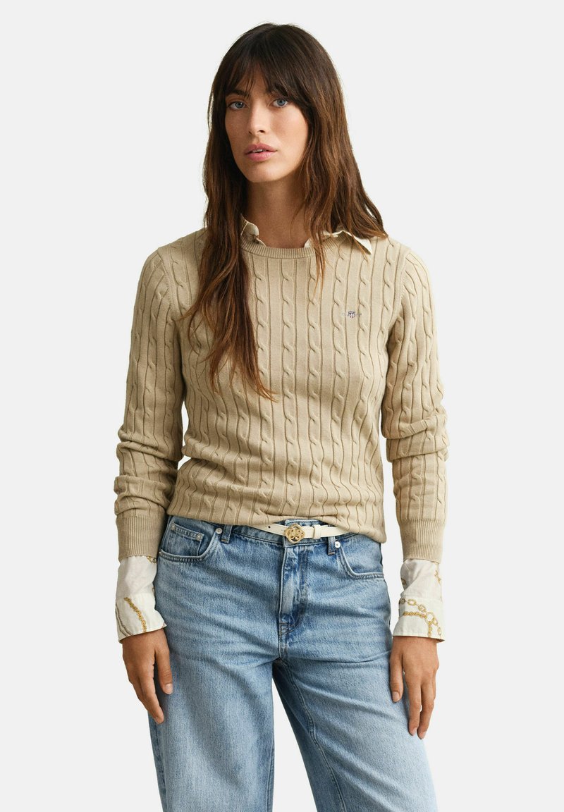 GANT STRETCH CABLE - Svetr - oat beige