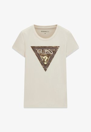 Guess, SS CN SNAKE TRIANGLE TEE - T-shirt con stampa - creme