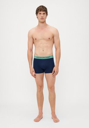 Sötétkék pamut boxer alsónadrág világoszöld "POLO RALPH LAUREN" derékszíjjal. Simaszerkezet, testhezálló kialakítás és combközép hossz.