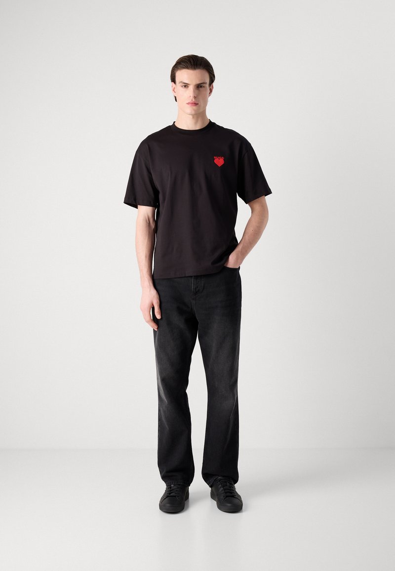 HUGO Mens Dapolino Relaxed-fit T-Shirt in Cotton Jersey with Logo Print Black
