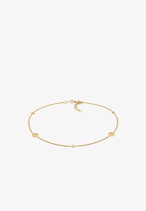 Bracelet délicat en chaîne d'or avec de petits disques ronds plats espacés uniformément et un fermoir mousqueton avec maillons réglables.