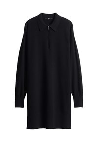 Pullover nero a maniche lunghe con collo con cerniera. Realizzato con un tessuto liscio e morbido, caratterizzato da una vestibilità comoda e polsini a costine.