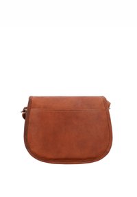 Pruun nahast risti kantav kott ümarate äärtega, lamedapoolse esiküljega, peene õmblusega ja lihtsa disainiga. Reguleeritav rihm mugavaks kandmiseks.