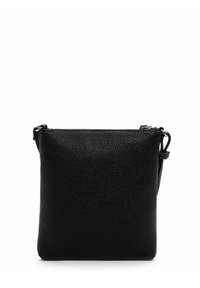 Borsa a tracolla in pelle nera texturizzata, di forma quadrata e con chiusura a zip. Dotata di tracolla removibile per opzioni di trasporto versatili.