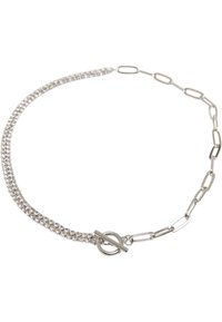Söljd halsband med växlande länkar och en sektion med kristalldetaljer. Har en toggle-låsning och en slät, glänsande yta.
