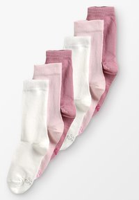 Sett med fem sokker i forskjellige nyanser av rosa og hvitt. Har en ribbet mansjett og en jevn tekstur med trykte detaljer på sålen.