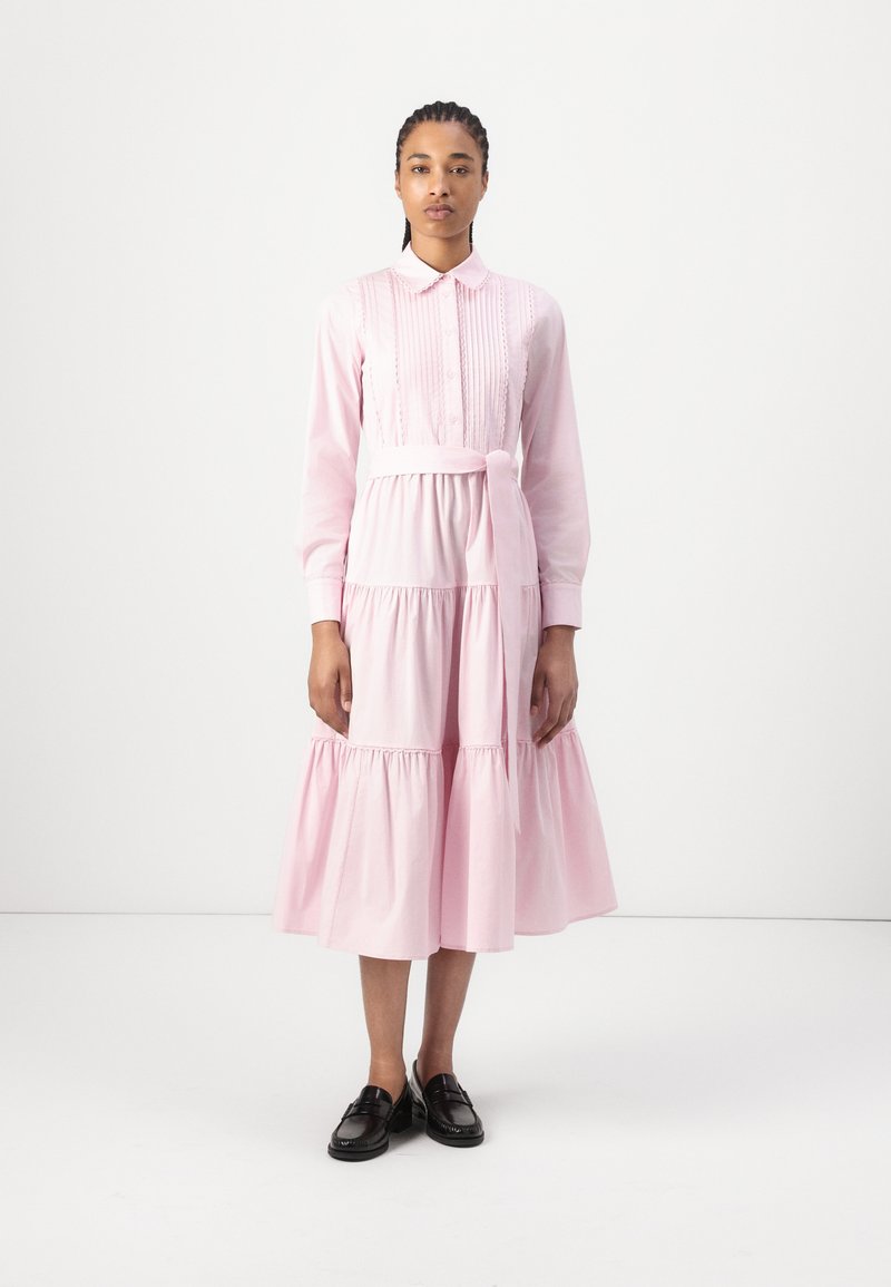 pink shirt dress uk Bright Pink Belted Midaxi Shirt Dress