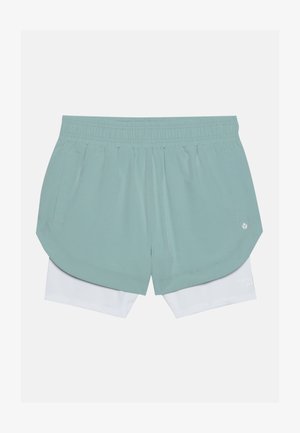 Jasnozielone szorty sportowe z elastycznym pasem, z warstwowym designem i białą podszewką. Zawierają kieszenie boczne na drobiazgi.