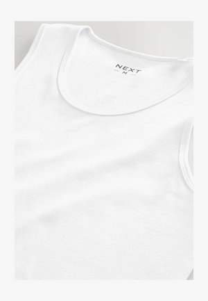 Balta kokvilnas bezpiedurkņu blūze ar apaļu kakla izgriezumu un platām rokām. Ievērojama ar mīkstu tekstūru un izšūtu malu. Redzama zīmola birka "NEXT".