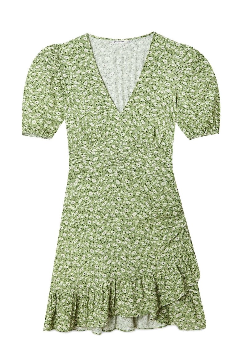 stradivarius green floral dress Stradivarius Short Dress With Pointed Hem Ecru L