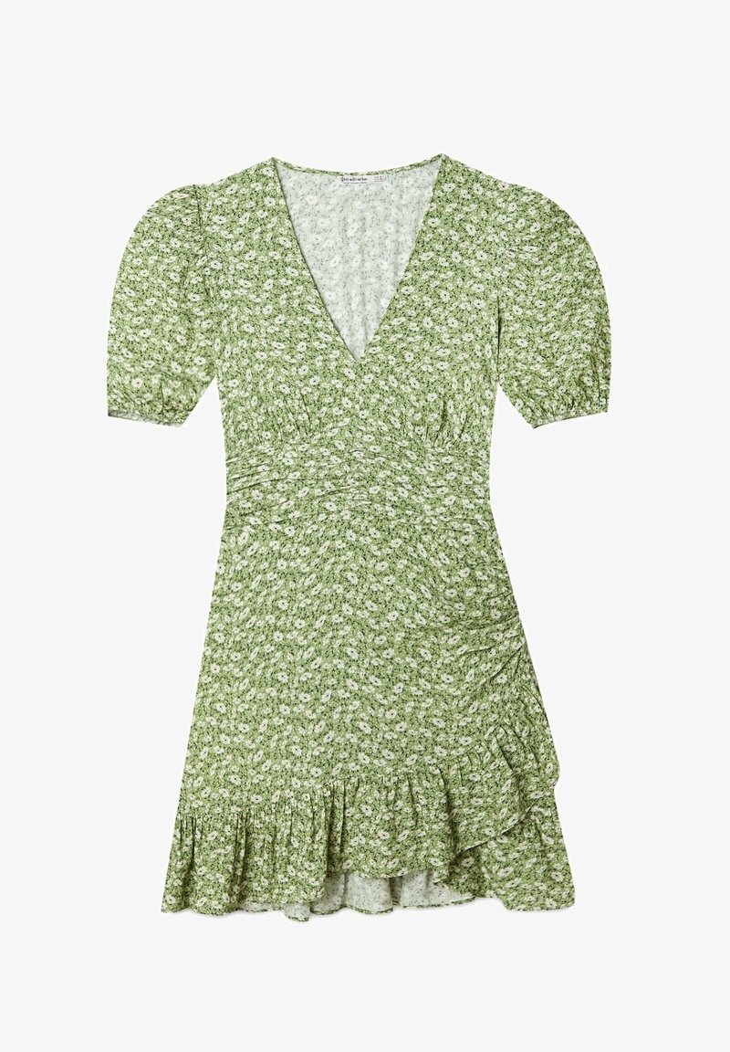 stradivarius green floral dress Stradivarius Short Dress With Pointed Hem Ecru L