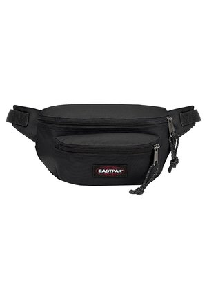 Sort Eastpak bæltetaske med to lynlåslommer og justerbare remme, med synligt brandlogo på frontlommen.