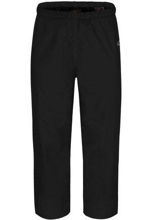 Pantalones con cintura elástica negra, piernas rectas y un pequeño logo blanco de montaña en la cadera derecha.