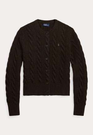 CABLE KNIT WOOL CASHMERE CARDIGAN - Adīta jaka - dark brown